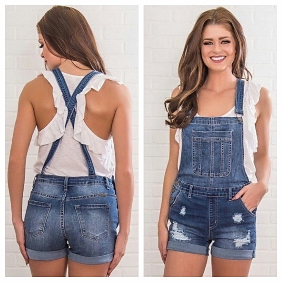 KanCan Denim - Kancan Distressed Short Overalls